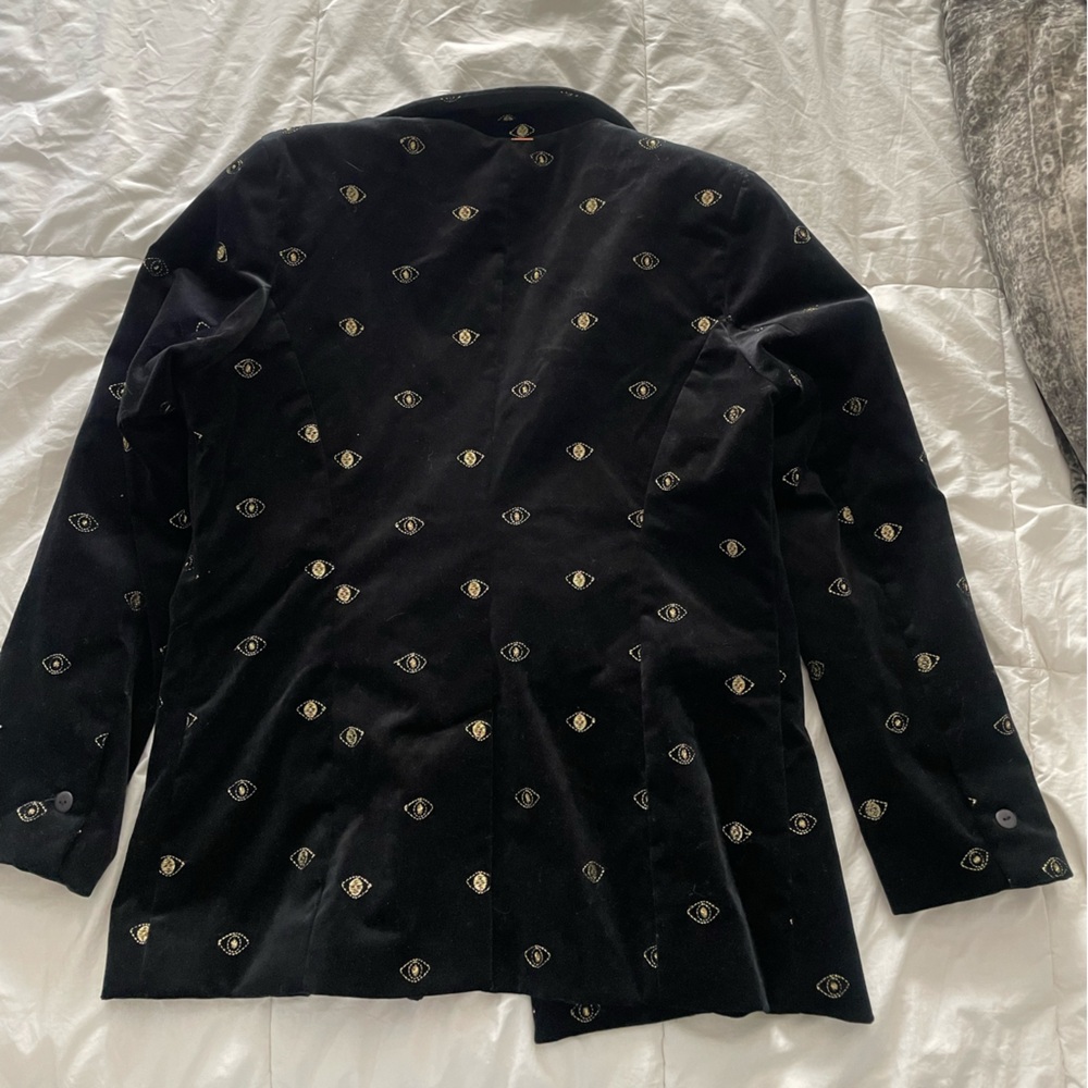 Misa Los Angeles Woman's Black Velvet Blazer With Gold Evil Eye Embrodiery SZ M - Picture 5 of 10